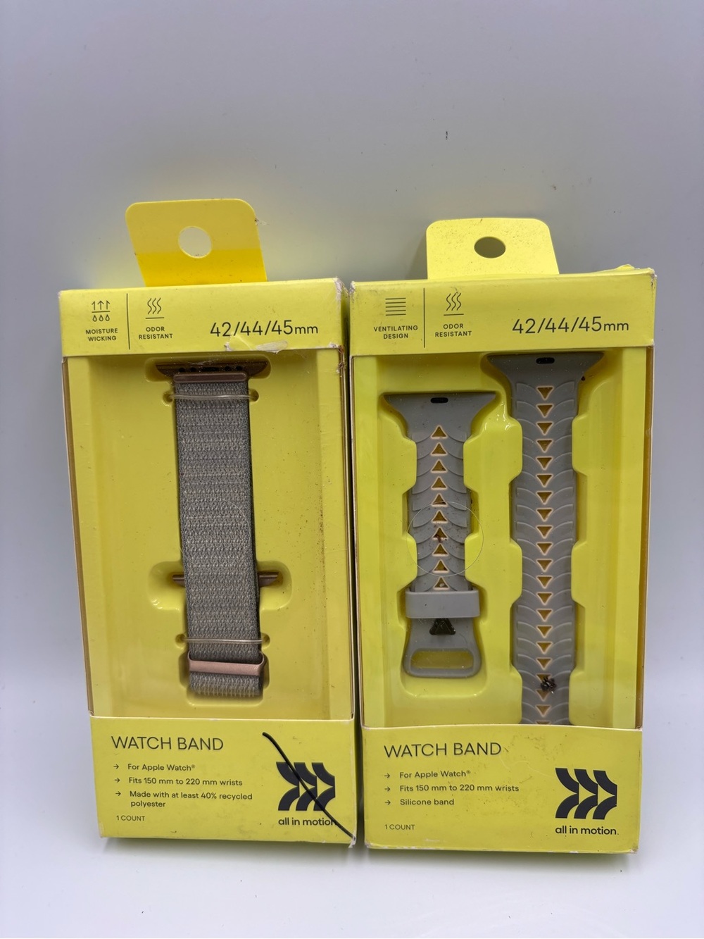 (2) All in Motion Apple Watch Bands “Confident Khaki” Silicone/Nylon 42/44/45 mm